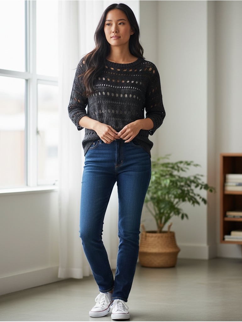 Cyrus Black Women’s Open Knit Sweater Long Sleeve Small